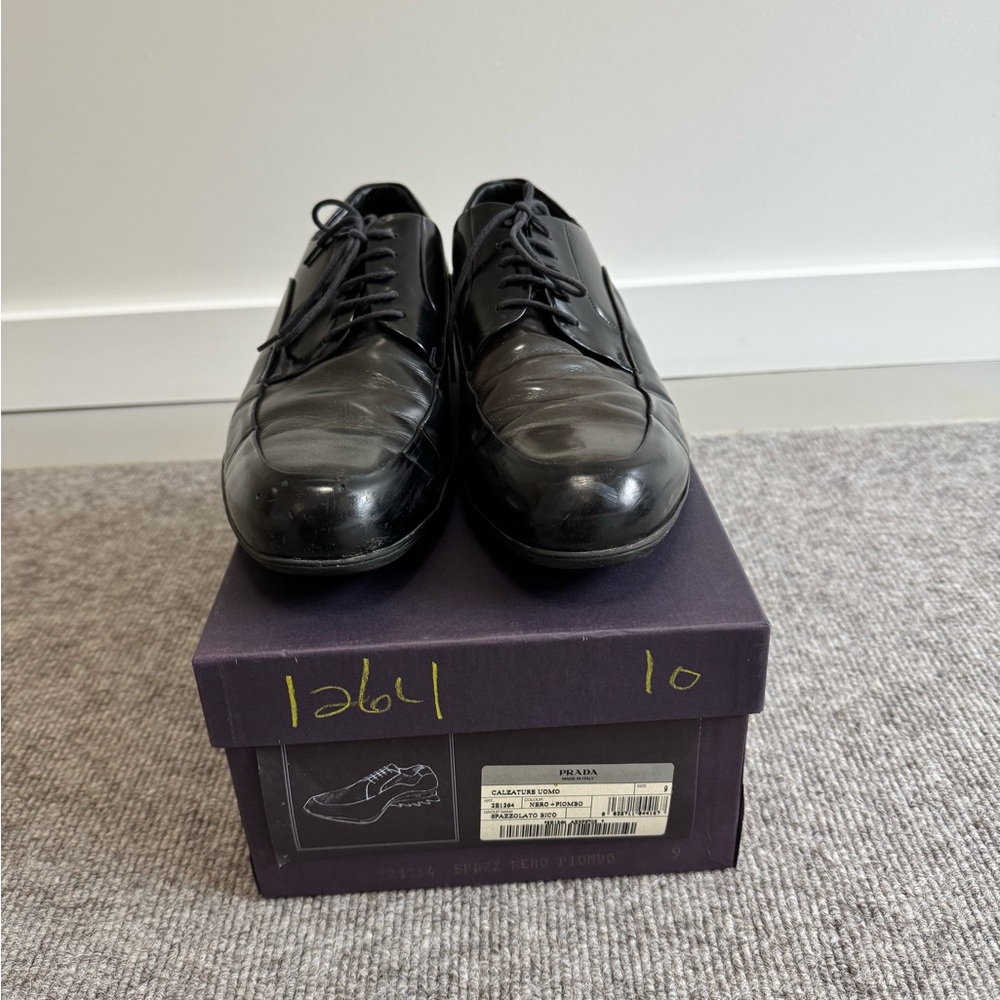 Prada Black Leather Men's Oxfords - Picture 3 of 7